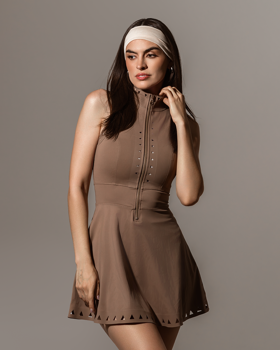 Geometric Cutout Zip Dress